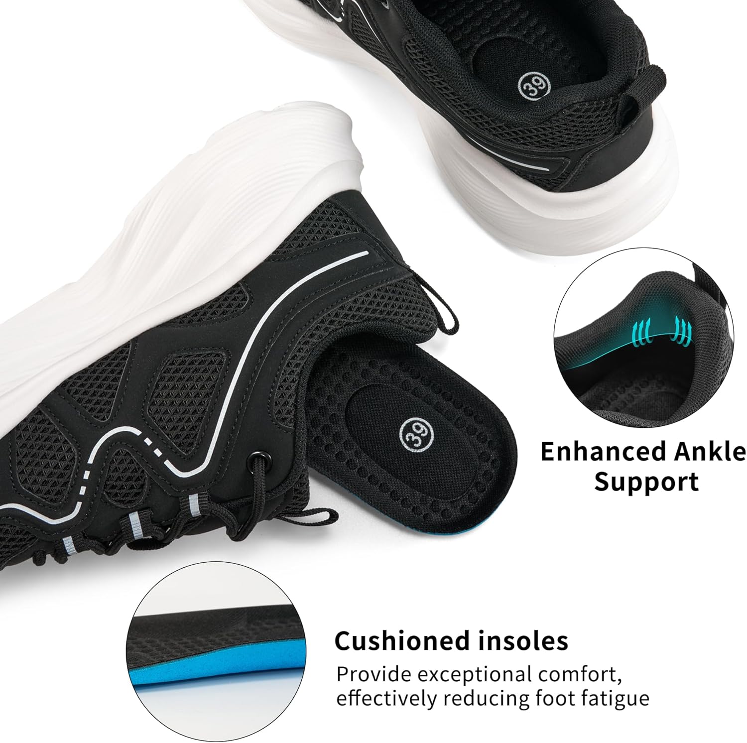 Aomigoct Womens Walking Sneakers Shoes: Black 9 Comfortable Lightweight Tennis Shoe for Casual Running - Image 5