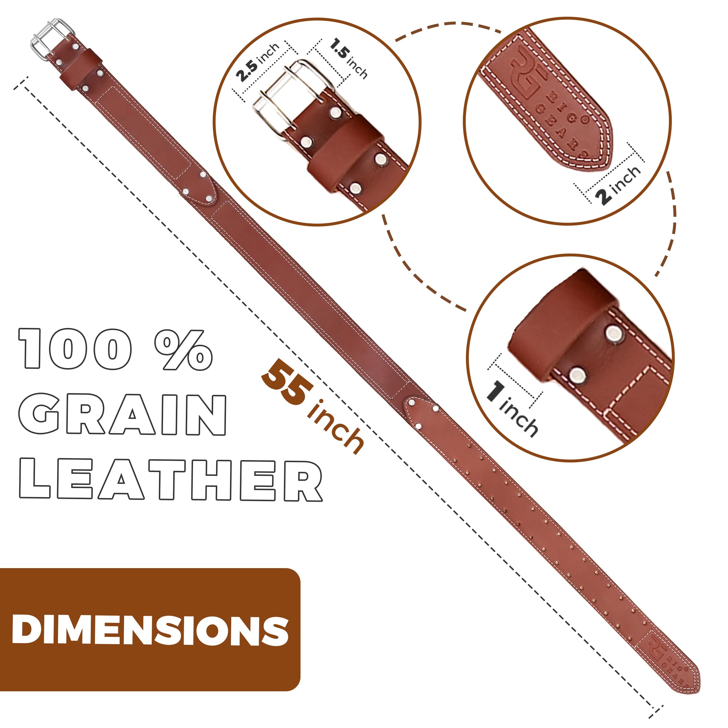 Ceinture à outils en cuir pour homme – Ceinture de travail en cuir pleine fleur de qualité 5,1 cm de large, taille réglable de 86,4 cm à 124,5 cm