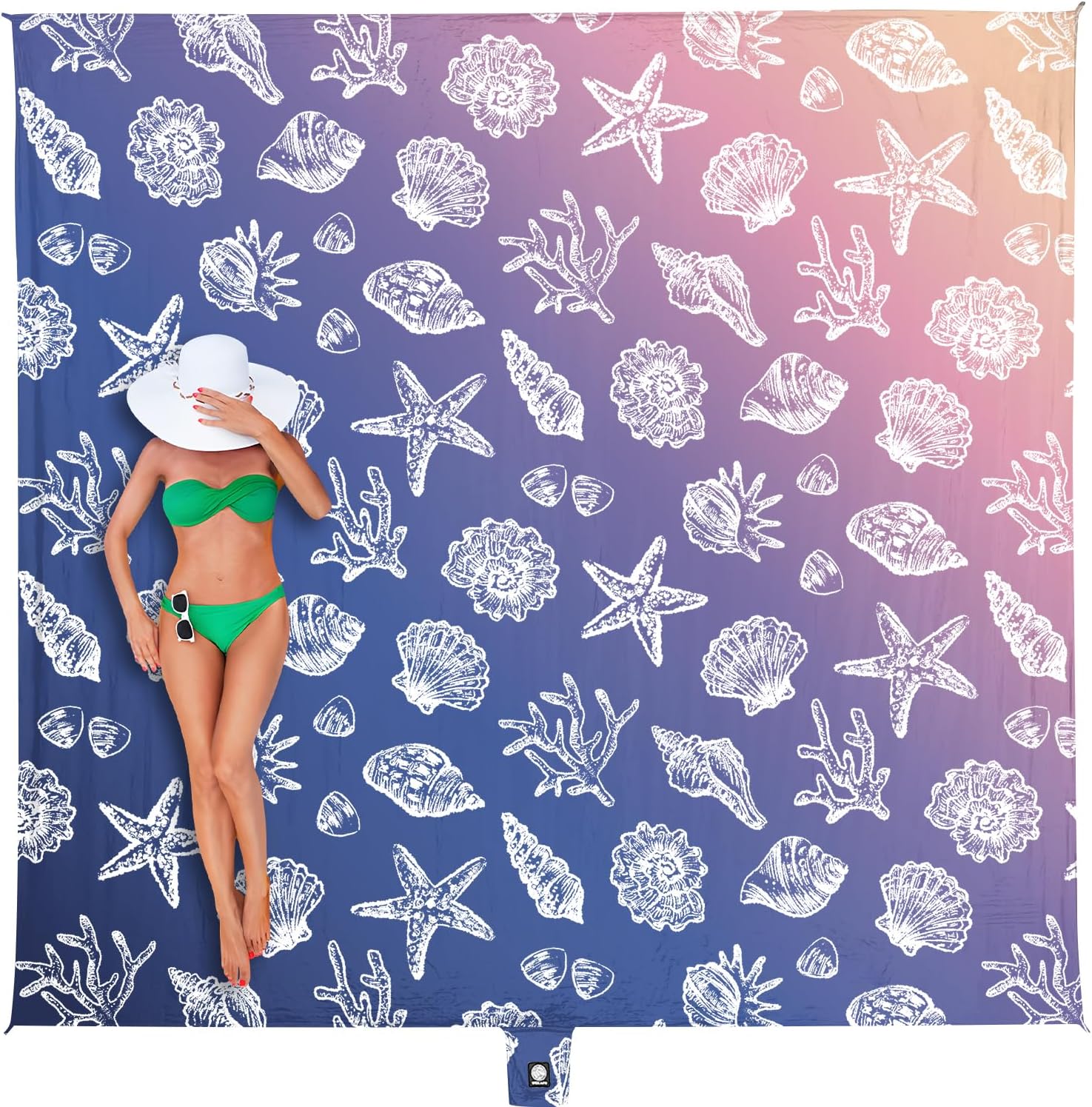 WEKAPO Beach Blanket Waterproof Sandproof & Sand-Free Beach Mat with Stakes & Built-in Storage Bag – Oversized, Extra Large, Perfect for Outdoor (Deep Blue Sea Shells, 11 X 9 FT (1~10 Person)) Deep Blue Sea Shells 11 X 9 FT (1~10 Person)
