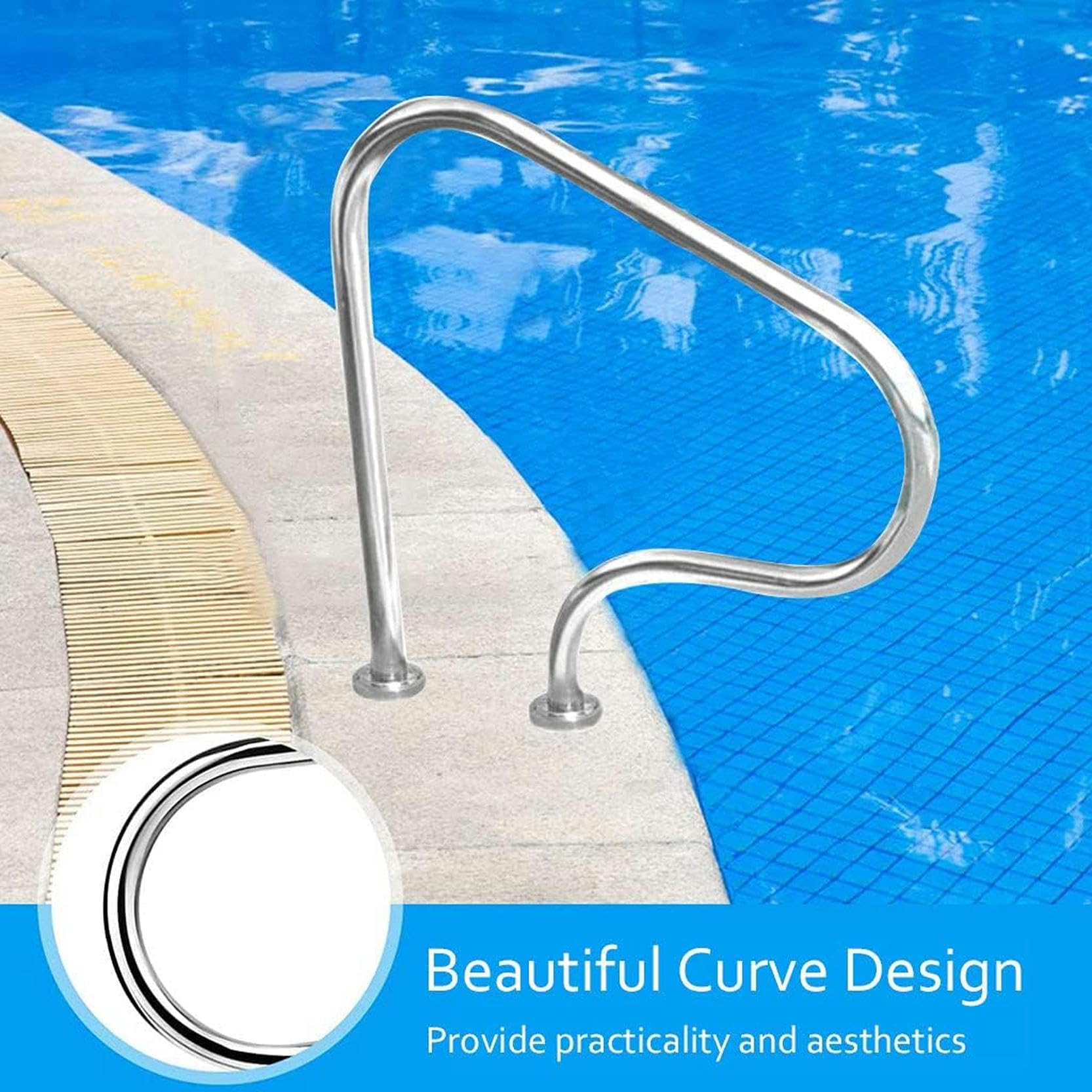 1 Barandilla para Piscina, pasamanos para Piscinas enterradas, pasamanos para Piscina, Fabricado en Acero Inoxidable 304, fácil de Instalar.