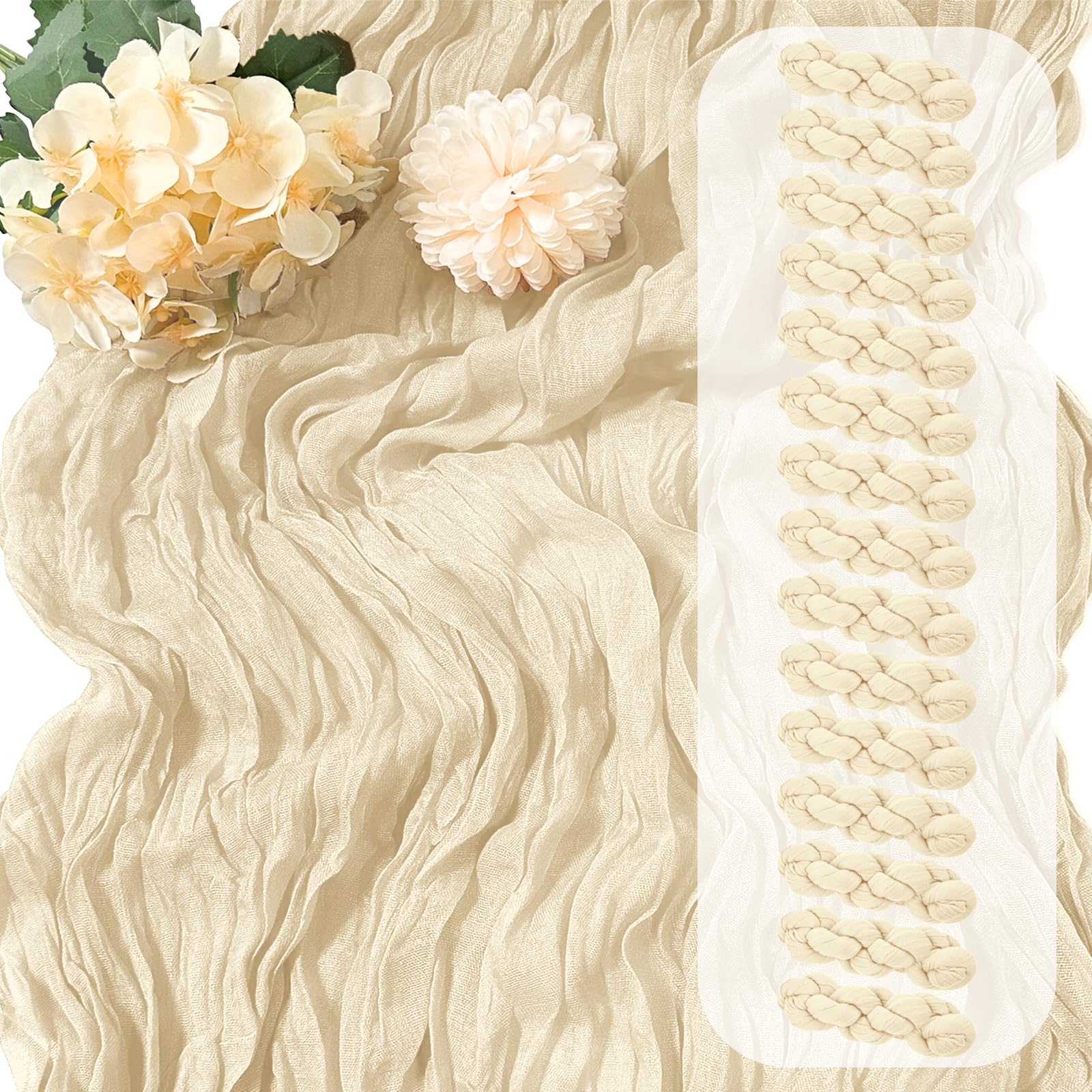 15 Pack Ivory Cheesecloth Table Runner 17 x 108 inch Cheese Cloth Table Runners 9ft Ivory Table Runner Rustic Romantic Sheer Gauze Runner for Wedding