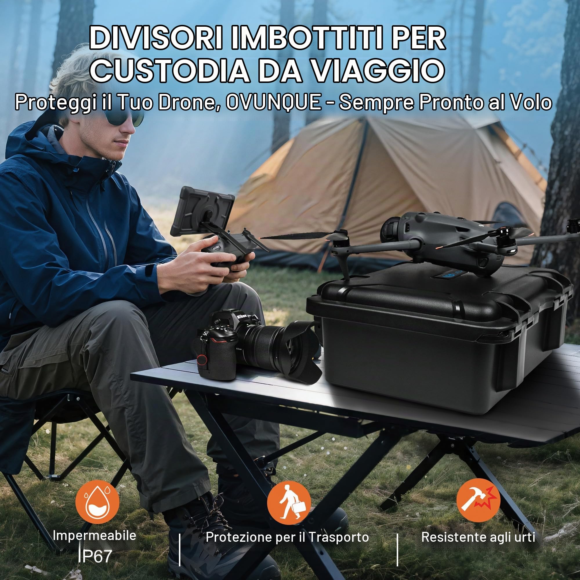 Lekufee Custodia rigida impermeabile con divisori imbottiti per DJI Mavic 4 Pro, Air 3S, Mini 5 Pro/4/3, fotocamera e obiettivi Sony / Canon/Nikon e accessori – nero