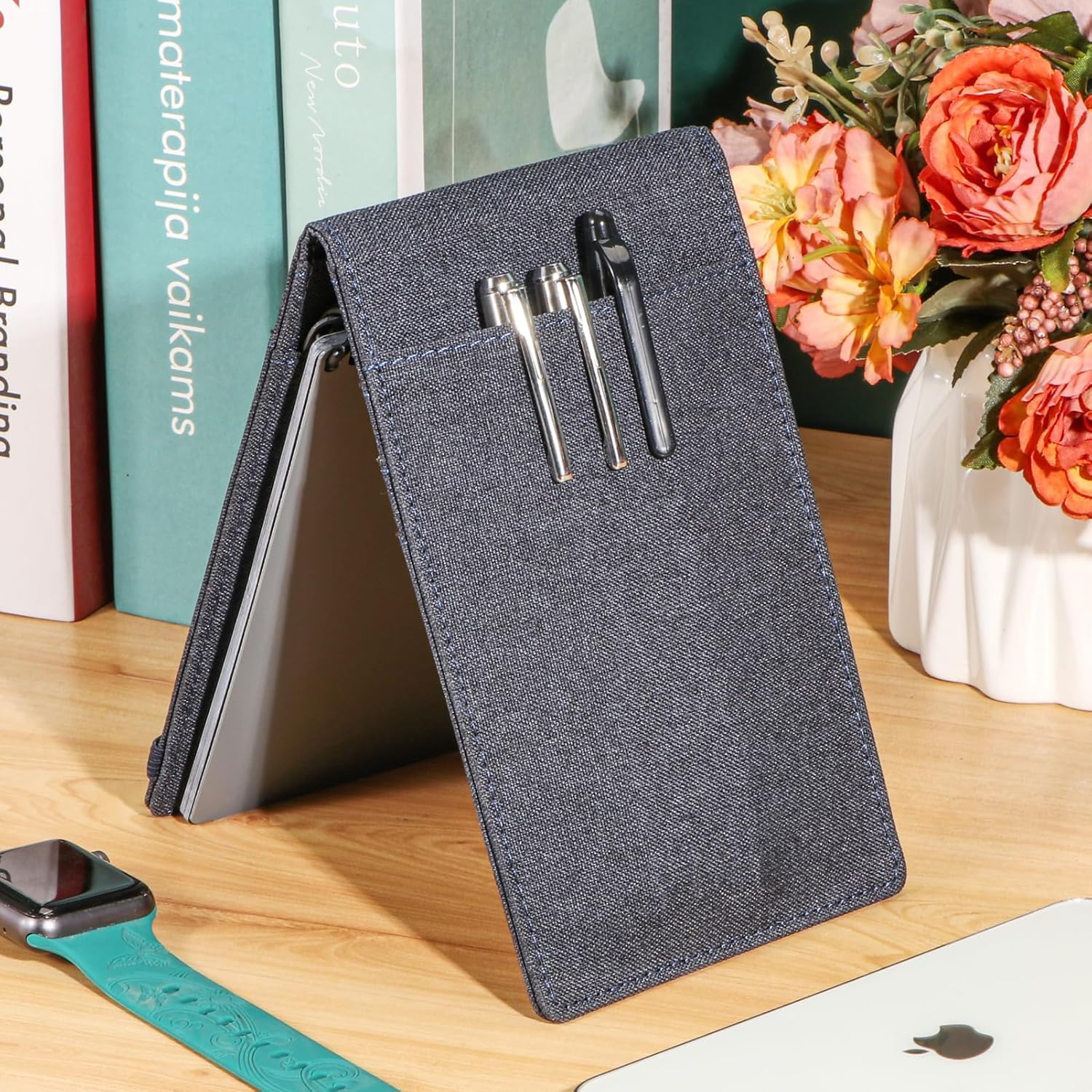 Notebook Cover for Rocketbook Mini & Field Notes Top Spiral (3.5"x5.5") - Durable Waterproof Case with Pen Holder & Card Slot, Power User Productivity Kit (Blue)