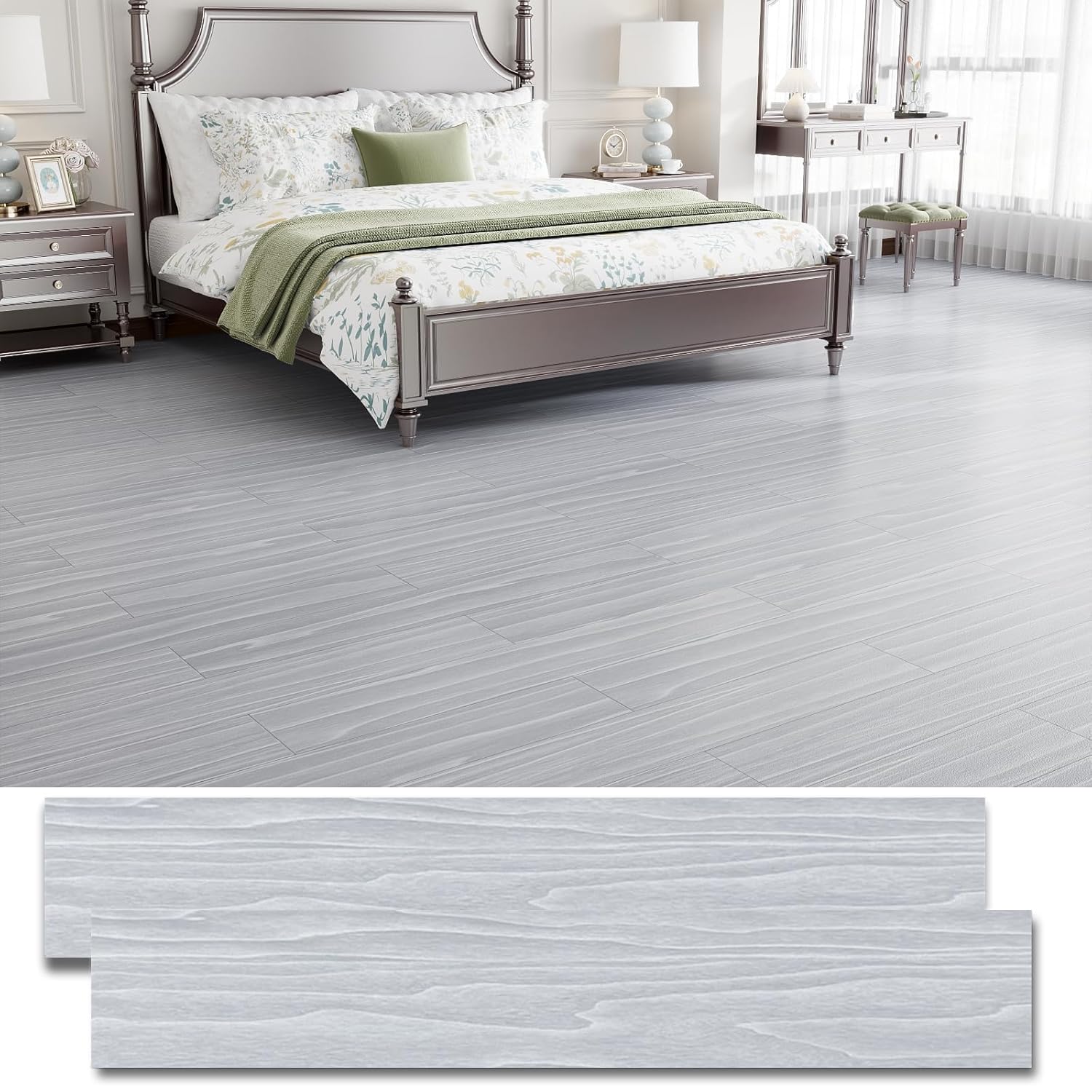 30 Sq.Ft. Peel and Stick Vinyl Floor Tiles 36" x 6" Wood Look Planks, 20 PackWaterproof Self-Adhesive Flooring Tiles, DIY for Renter, Kitchen, Living Room, RV, Light Grey 36x6 Inch Light Grey 20