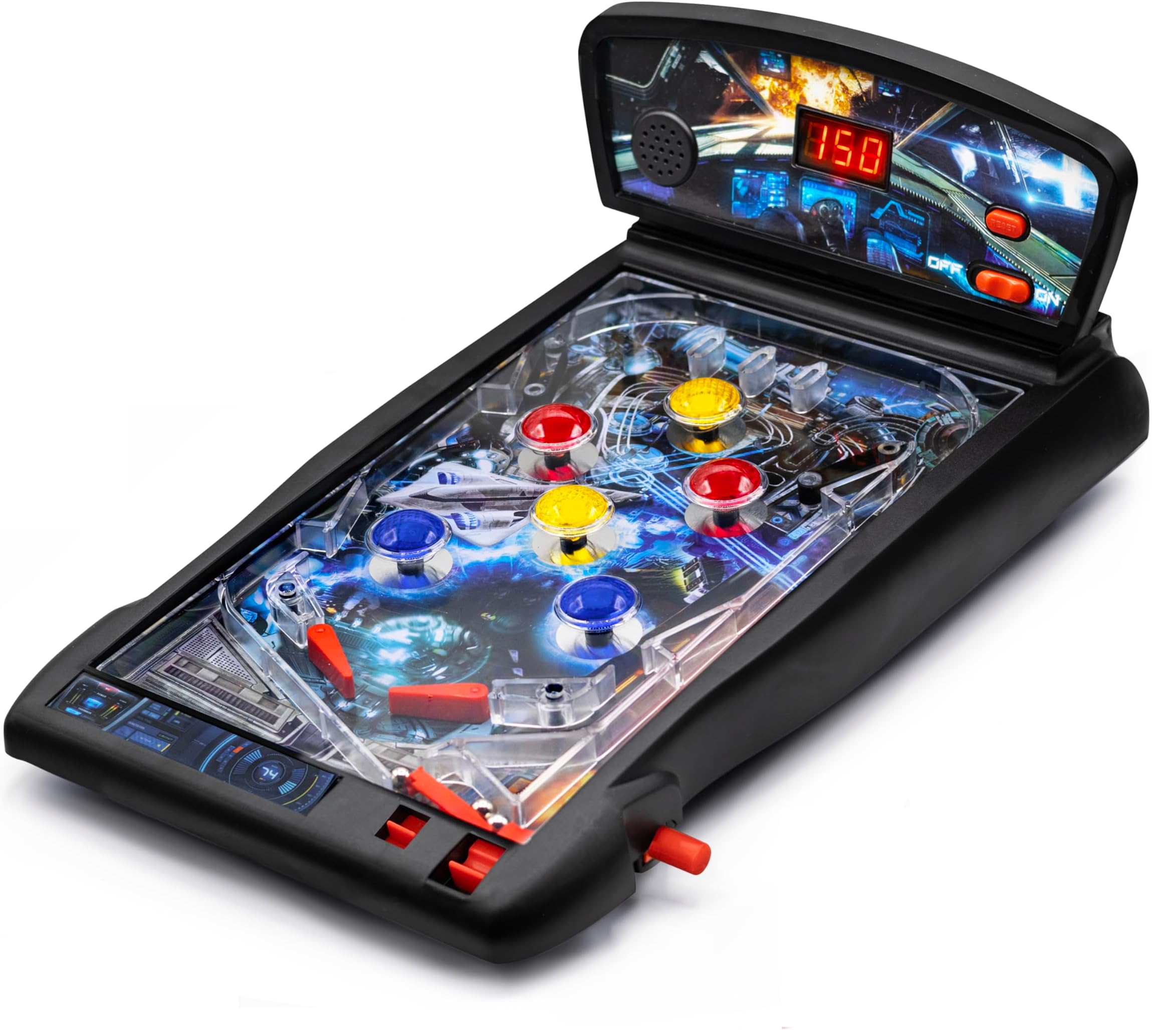 New Era Pinball Game Black – Interactive Tabletop or Floor Arcade Pinball Machine for Kids & Adults – LED Scoring, Lights & Sounds, Fast & Fun 3-Ball Launch Game – Ideal Gift for Birthdays & Christmas