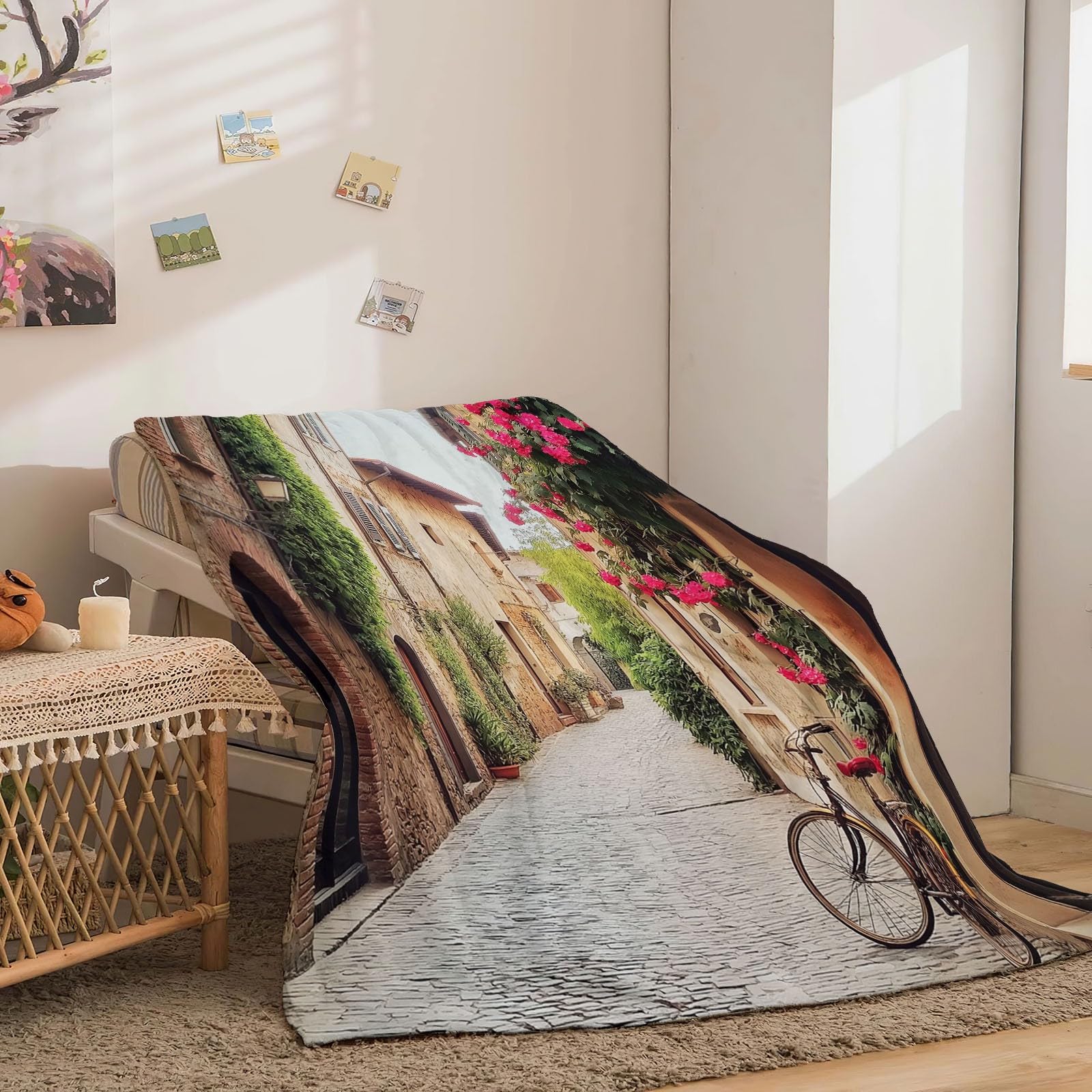 Koc flanelowy 180 x 200 cm, do fotografii, ulicy, roweru, koc z nadrukiem 3D, koc na sofę, koc wełniany, koc do klimatyzacji, do salonu i sypialni