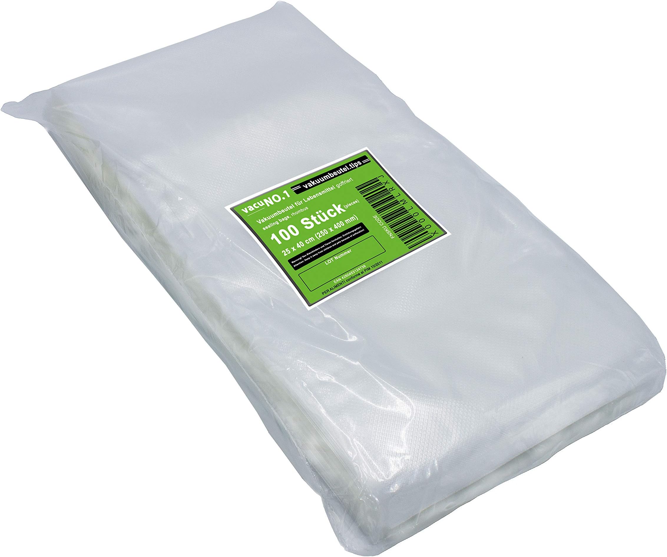 Vacuum bags for food 15x20 cm 100 pieces from VacuNo.1 - Waffle embossed Multi-use BPA free Non-Toxic - For all beam-vacuum and foil sealing machines