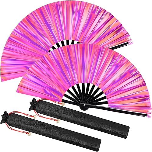 Miniatura 14 de Maitys Large Rave Fan Clap Fans for Line Dancing Large Holographic Folding Hand Fans for Men and Women, Festival, Tai Ji, Kungfu, Martial Art, Láser
