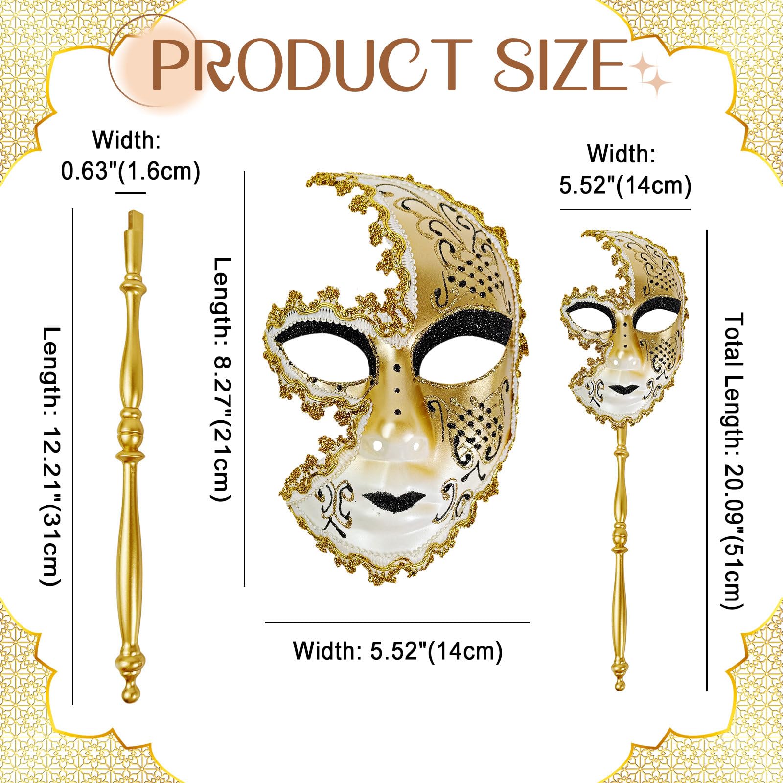 Oidea Masquerade Mask with Stick: Full Face Cosplay Party Masks for Men and Women Phantom Of The Opera Mask Halloween Mardi Gras Venetian Masks Costume Prom Ball Accessory Black - Image 4