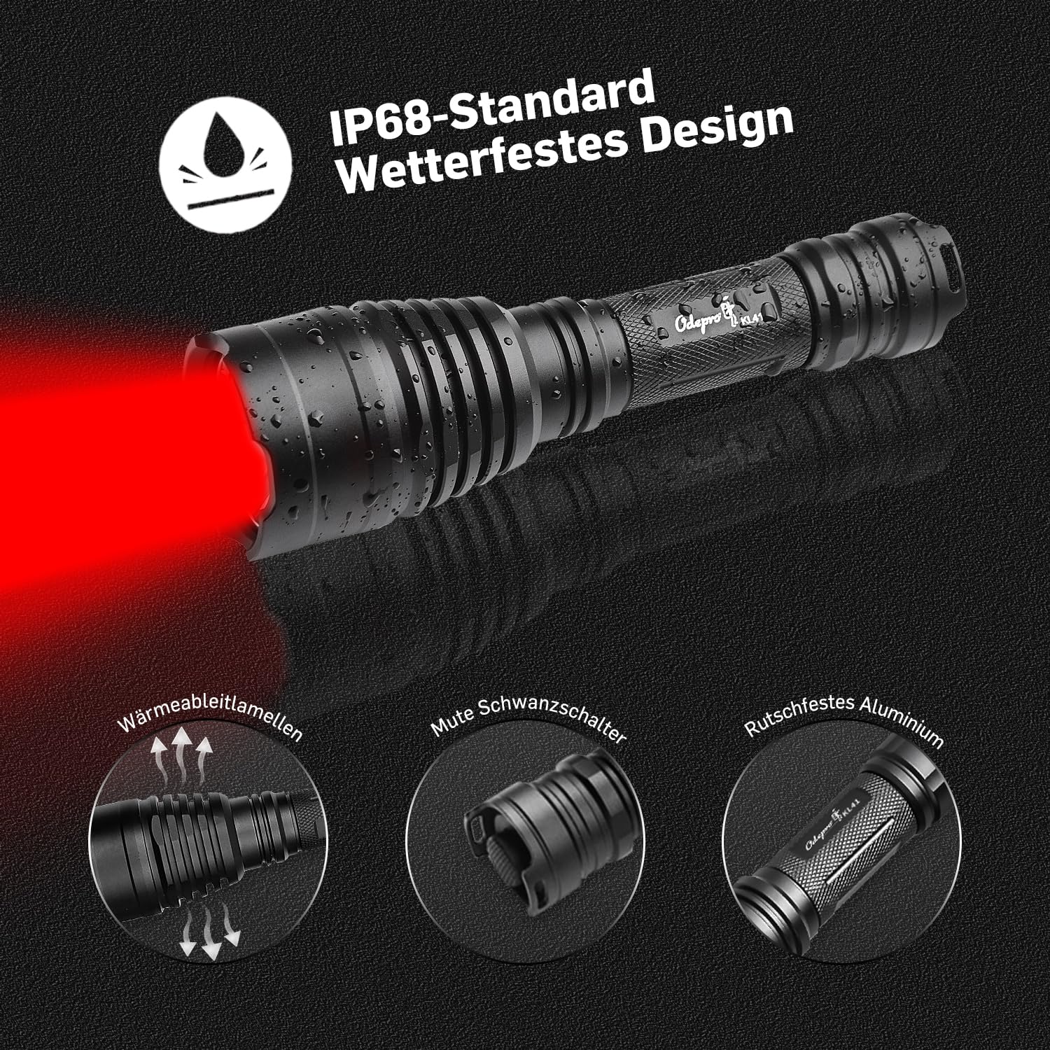 KL41 Plus LED Taschenlampe mit 4 Wechsel-LEDs,384m Beam für Outdoor | Weitreichend, Niedrig/Mittel/Hoch/Strobe/SOS,Rot+Grün+IR850+Weiß, Taktische Lampe,Fernschalter, für Outdoor, Camping, Wandern