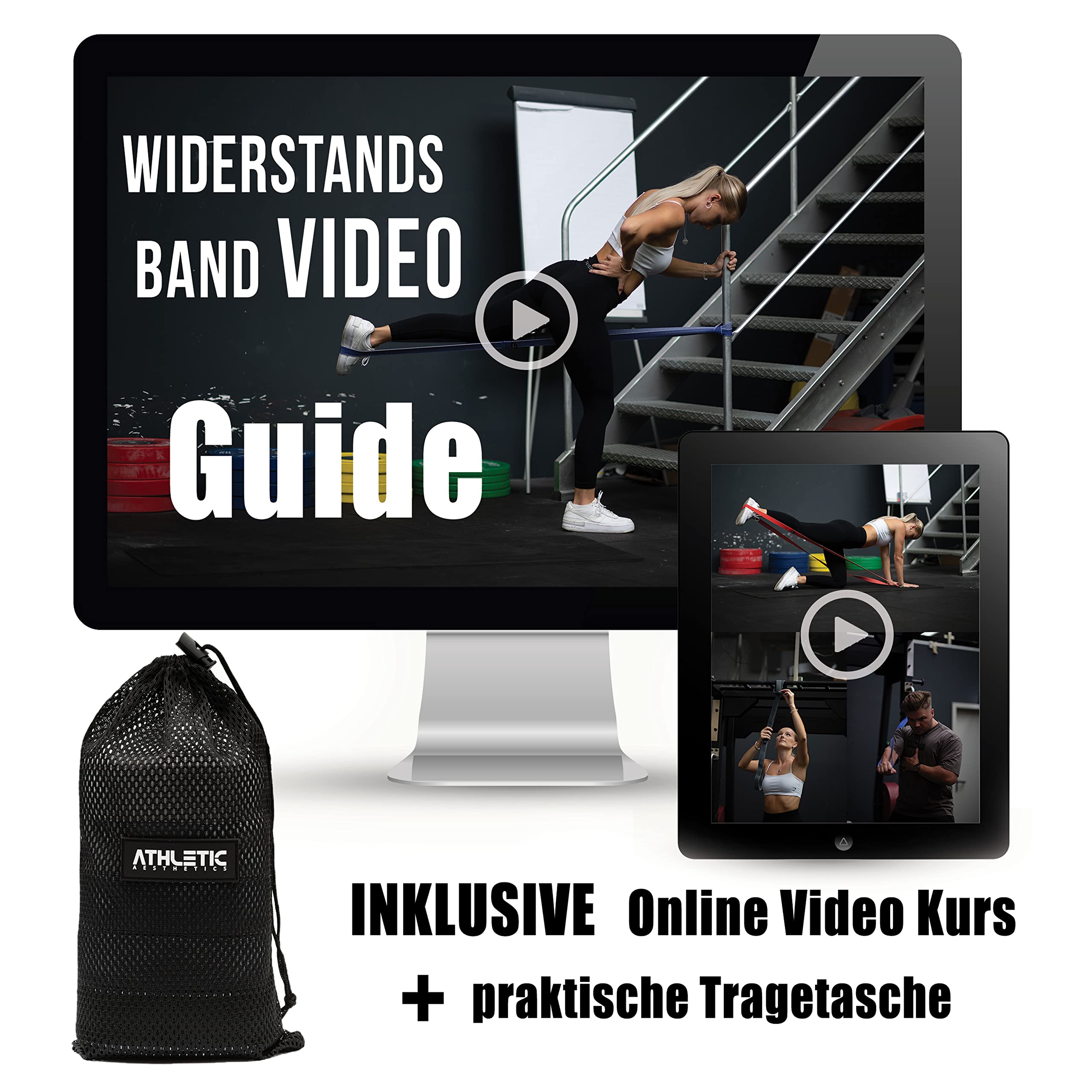 ATHLETIC AESTHETICS Premium Resistance Bands/Widerstandsbänder mit Stoff [ Als Fitnessband und Fitnessbänder Set + Tasche und Videokurs] Fitness Band z.B. als Klimmzughilfe für Damen & Herren