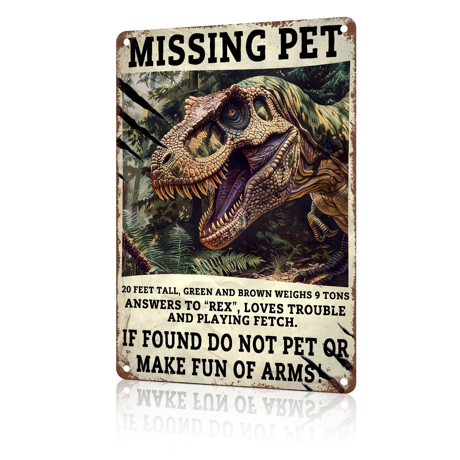 Anceky Funny Vintage Metal Signs Dinosaur Missing Pet Tyrannosaurus Rex Tin Sign for Home Kitchen Retro Decor Yard Garden Outdoor 12×16 Inch