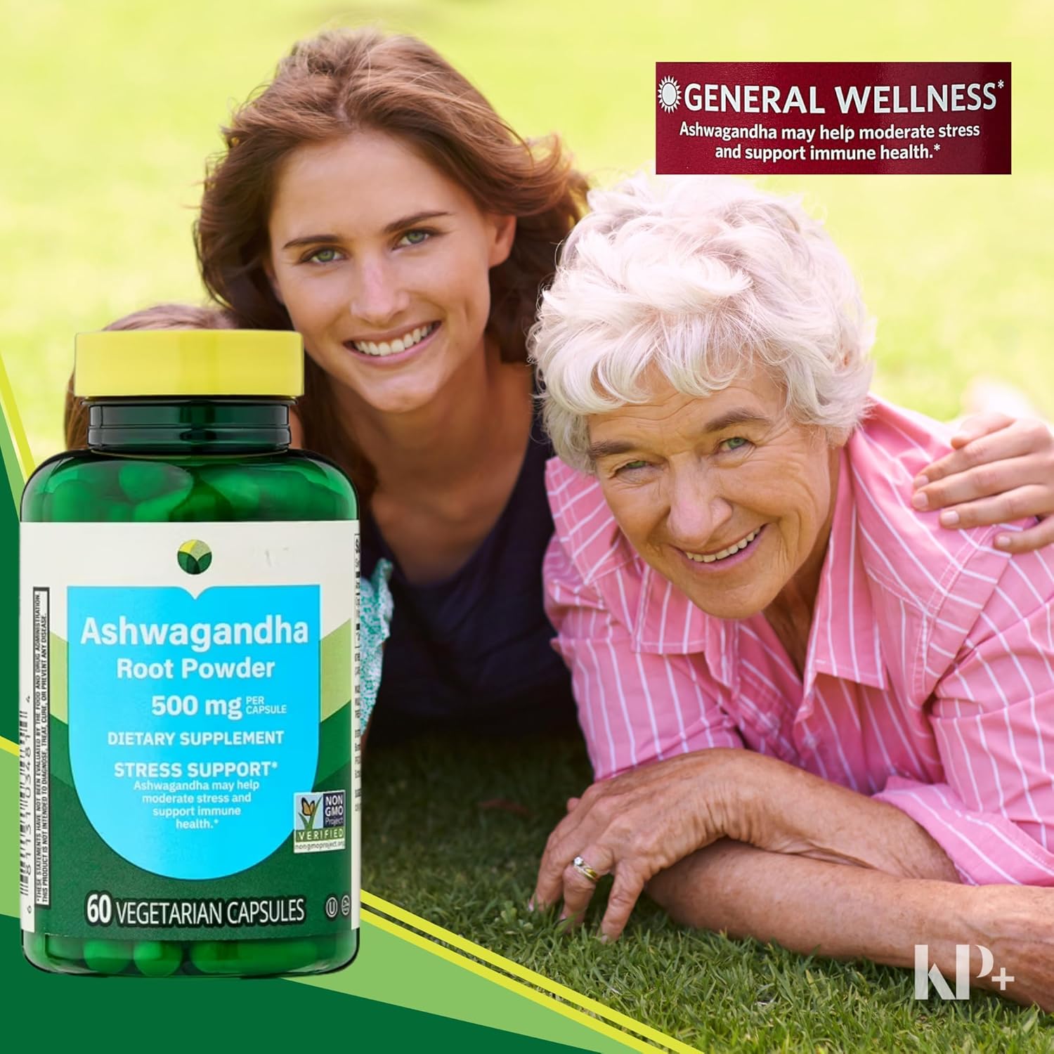 KP+ Ashwagandha Root Powder 500 mg | General Wellness | May Help Moderate Stress & Support Immune Health | Dietary Supplement | 60 Vegetarian Capsules | Pack of 2