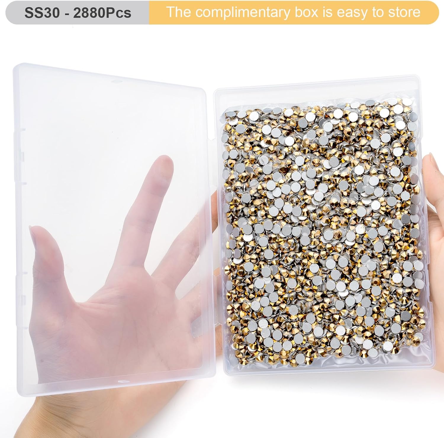 Flatback Rhinestones Bulk, 2880PCS Gold Rhinestones for Clothes DIY Decoration Crafts, Gold, SS30, 6.3-6.5mm