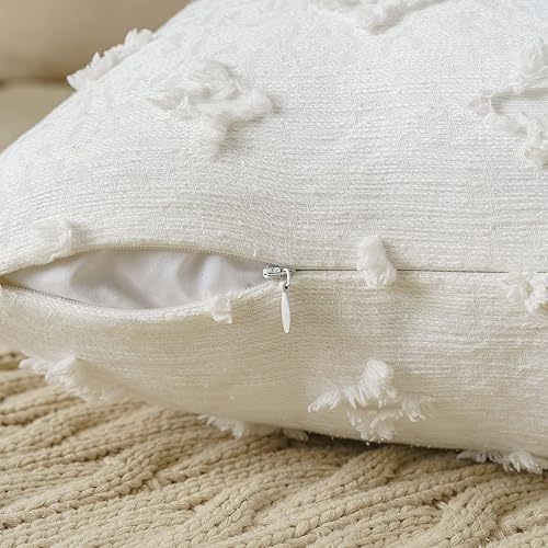 Miniatura 6 de ANRODUO Paquete de 2 fundas de almohada decorativas con estampado floral blanco con jacquard rómbico copetudo para decoración de habitación, fundas