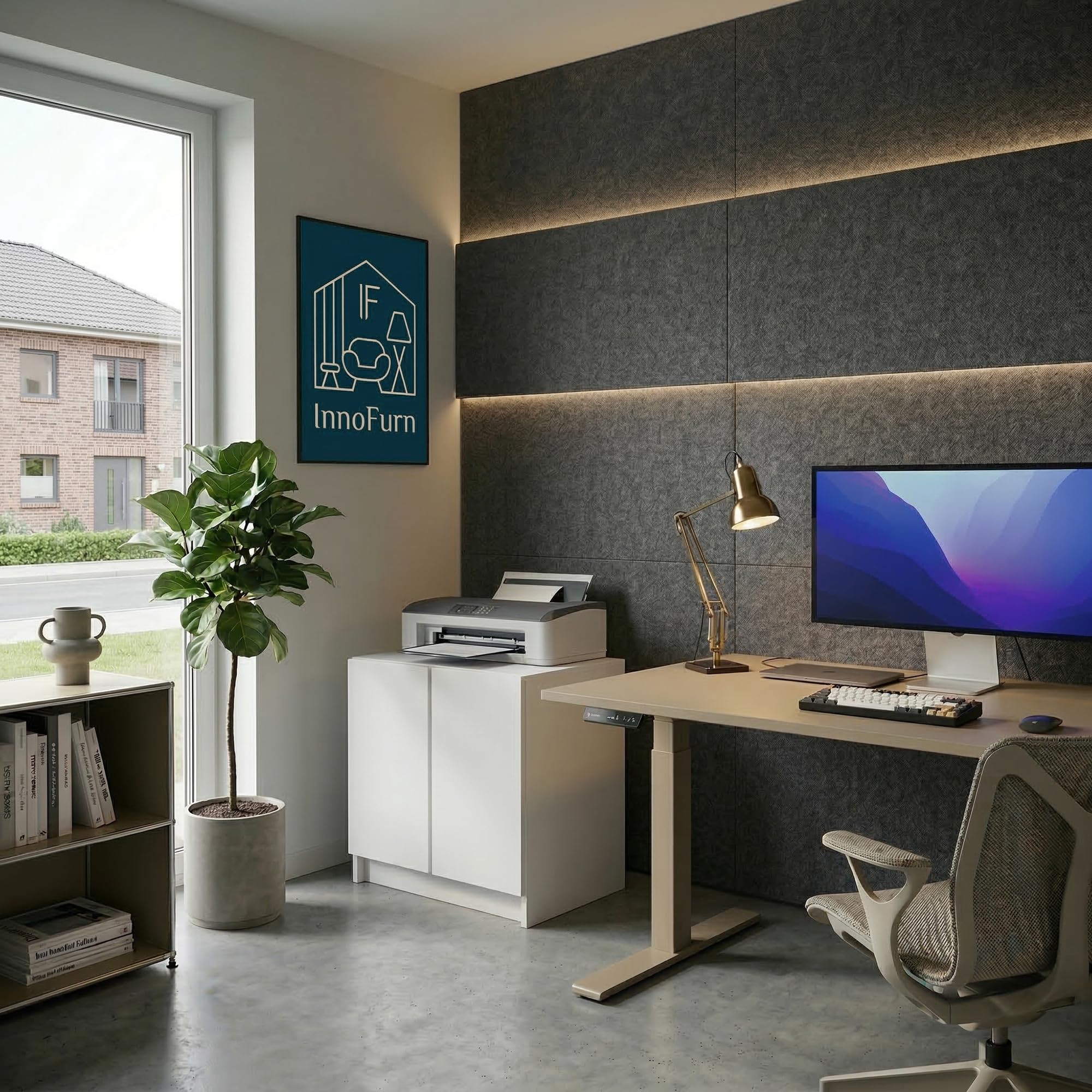 Druckerschrank Elona, Druckerkommode mit Soft-Close & Push-to-Open, Druckertisch, Büromöbel, Home Office & Büro, Weiß matt (51 x 60,5 x 54 cm)