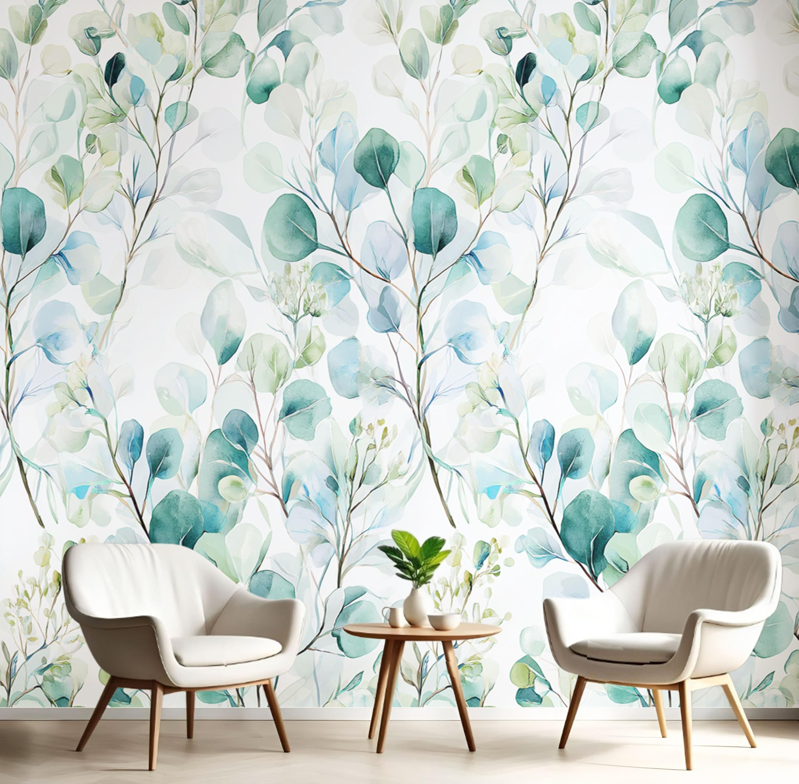 Papier peint panoramique fleurs feuilles d'eucalyptus vert
