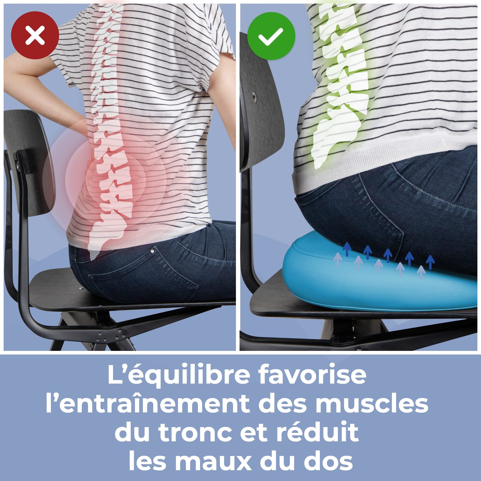 EVEREST FITNESS Coussin Gonflable - Diamètre : 33 Cm - Avec Pompe à Air - Coussin D'équilibre - Coussin D'entraînement, Coussin D'assise Et De Dossier