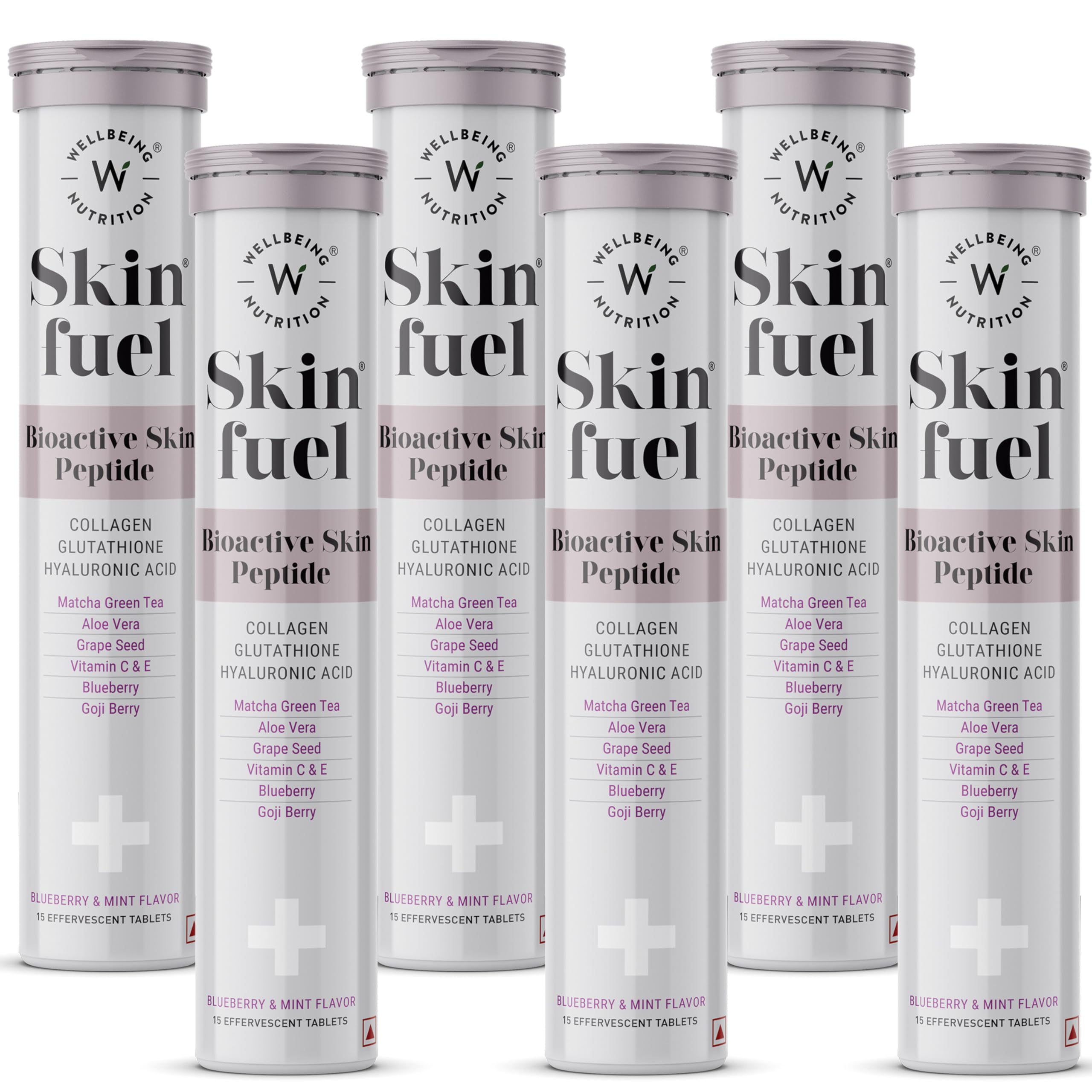 - Wellbeing Nutrition Skin Fuel | Glutathione Tablets | Skin Glow and Radiance for Men & Women | Hyaluronic Acid, Grape Seed, Vitamin E (15 Effervescent Tablets) Pack of 6