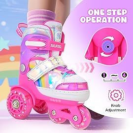 SULIFEEL Rainbow Unicorn 4 Size Adjustable Roller Skates for Girls Boys for Kids Ages 3-5 5-8 6-12 Children Skates Indoor Outdoor