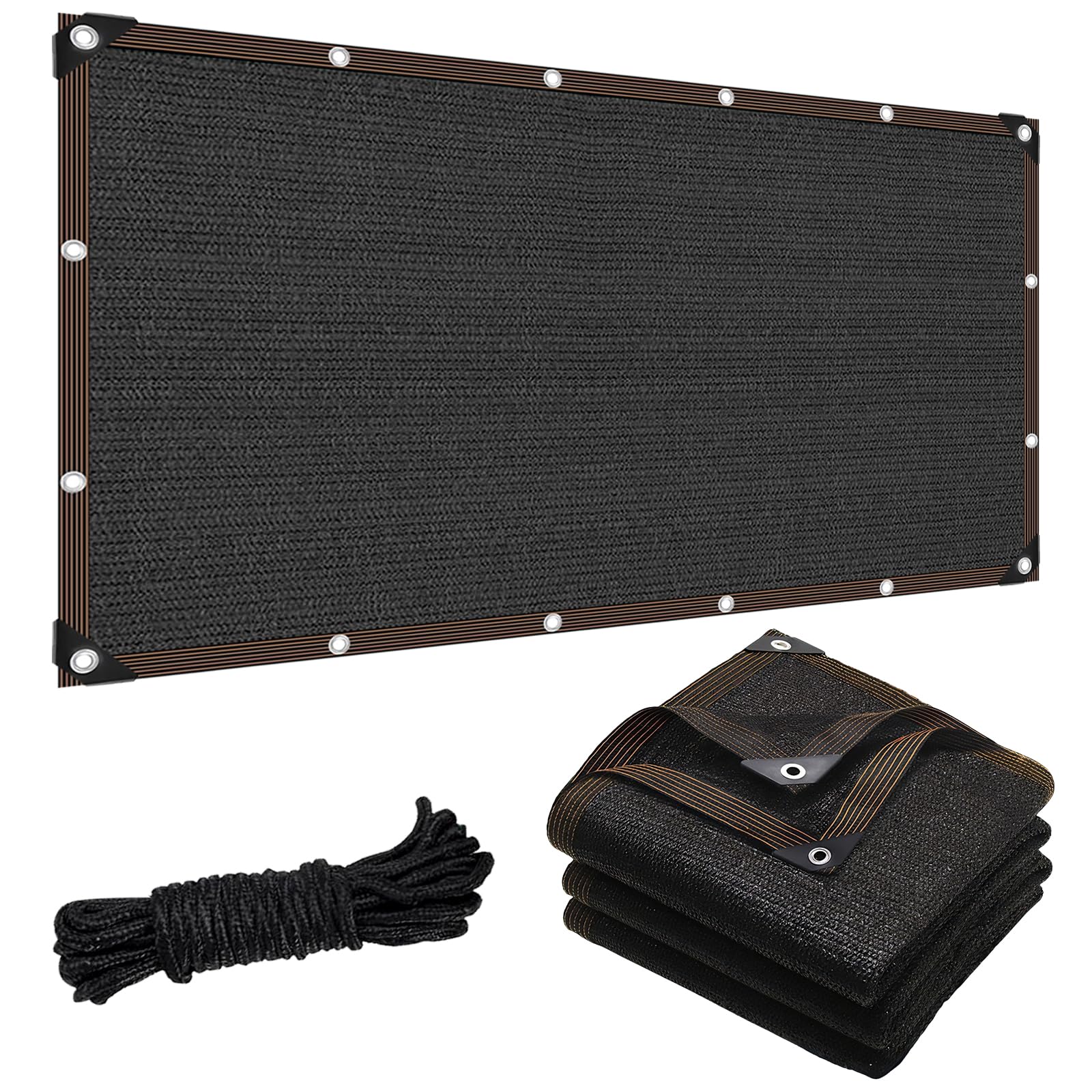 Bâche d'ombrage renforcée haute densité, filet occultant noir 3,7 x 4,8 m durable