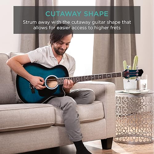 Miniatura 6 de Guitarra Eléctrica Acústica Bass Azul construcción de madera maciza con ecualizador