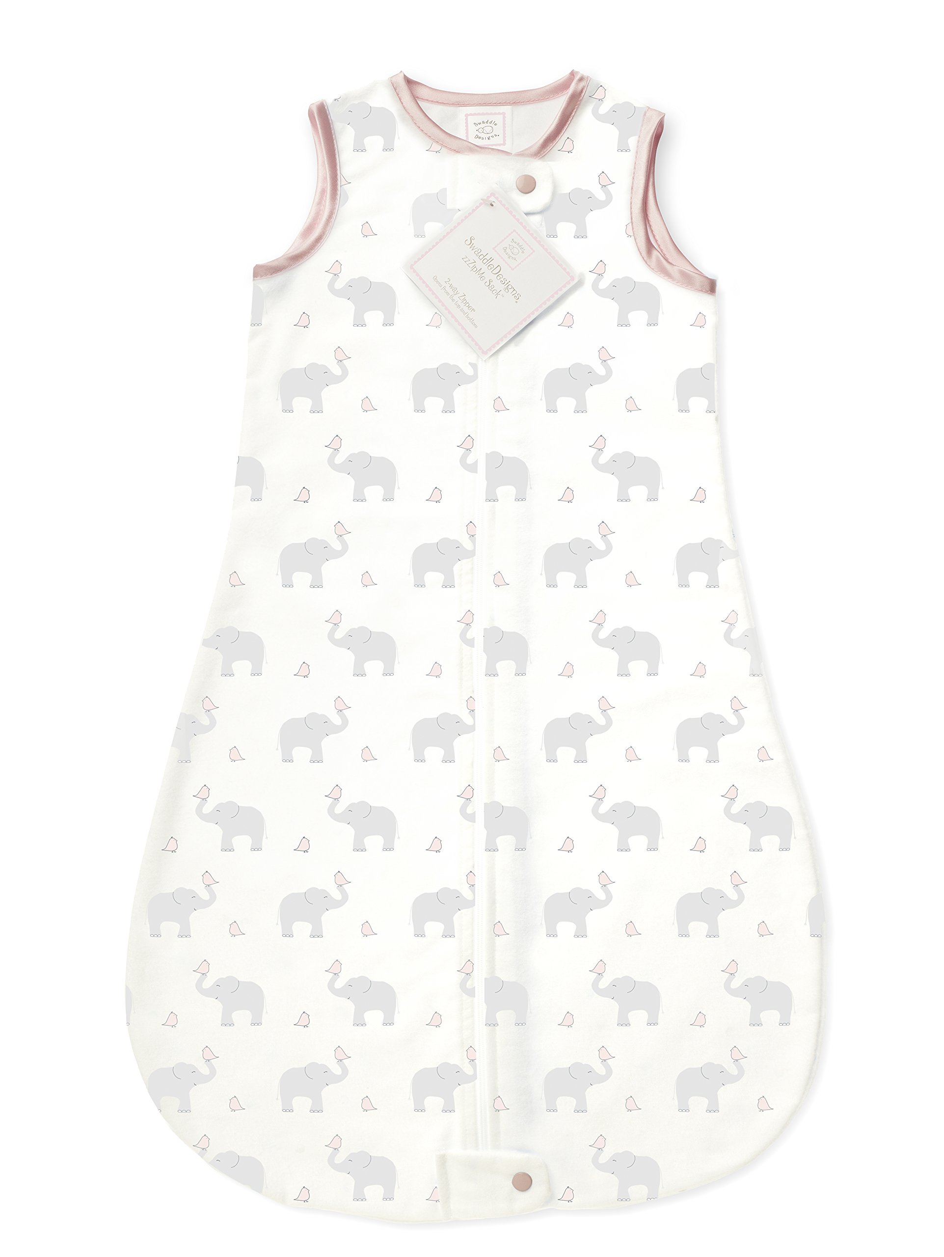 SwaddleDesignsSwaddleDesigns Cotton Flannel Sleeping Sack with 2-Way Zipper, Elephant & Pink Chickies, 6-12MO