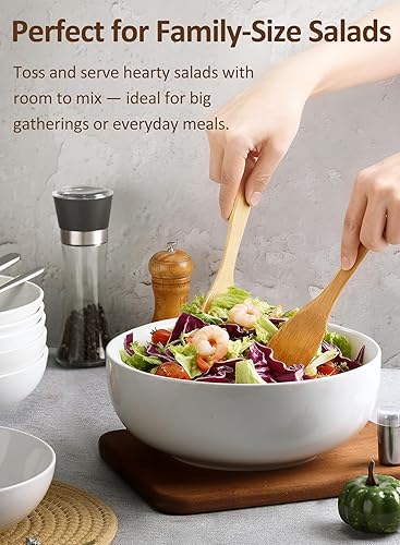 Miniatura 3 de Yedio Pasta Serving Bowls 120 Ounce 9.7” Large Serving Bowls, Porcelain Salad Bowls for Kitchen, Big White Soup Bowls, Oven Dishwasher Safe, Set of 2