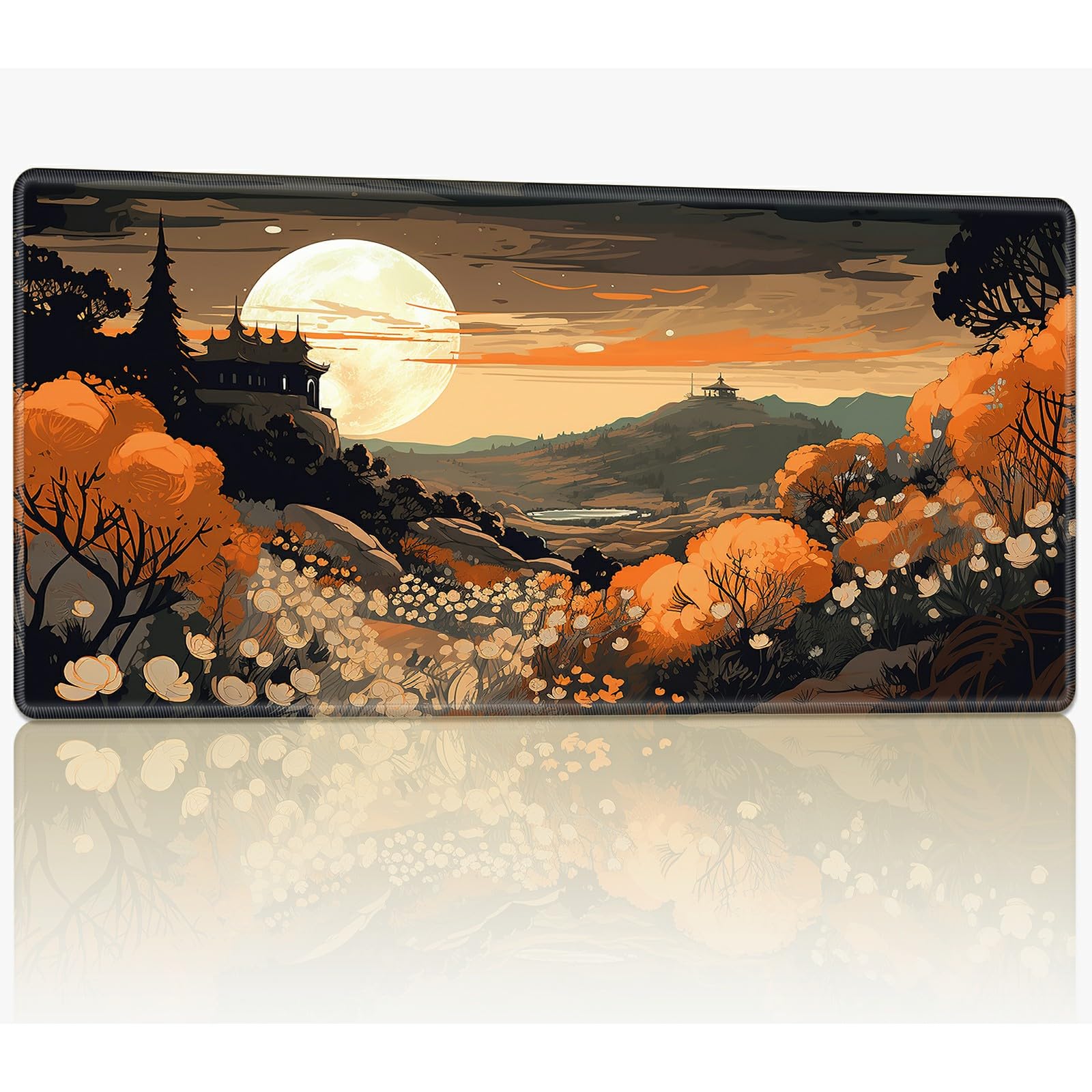 for MTG Playmat with Stitched Edges, 24 x 14 inches Stitched TCG Card Play Mat Commander Board Game Mats Smooth Rubber Surface Battle Game Desk Mat, Sunrise Castle