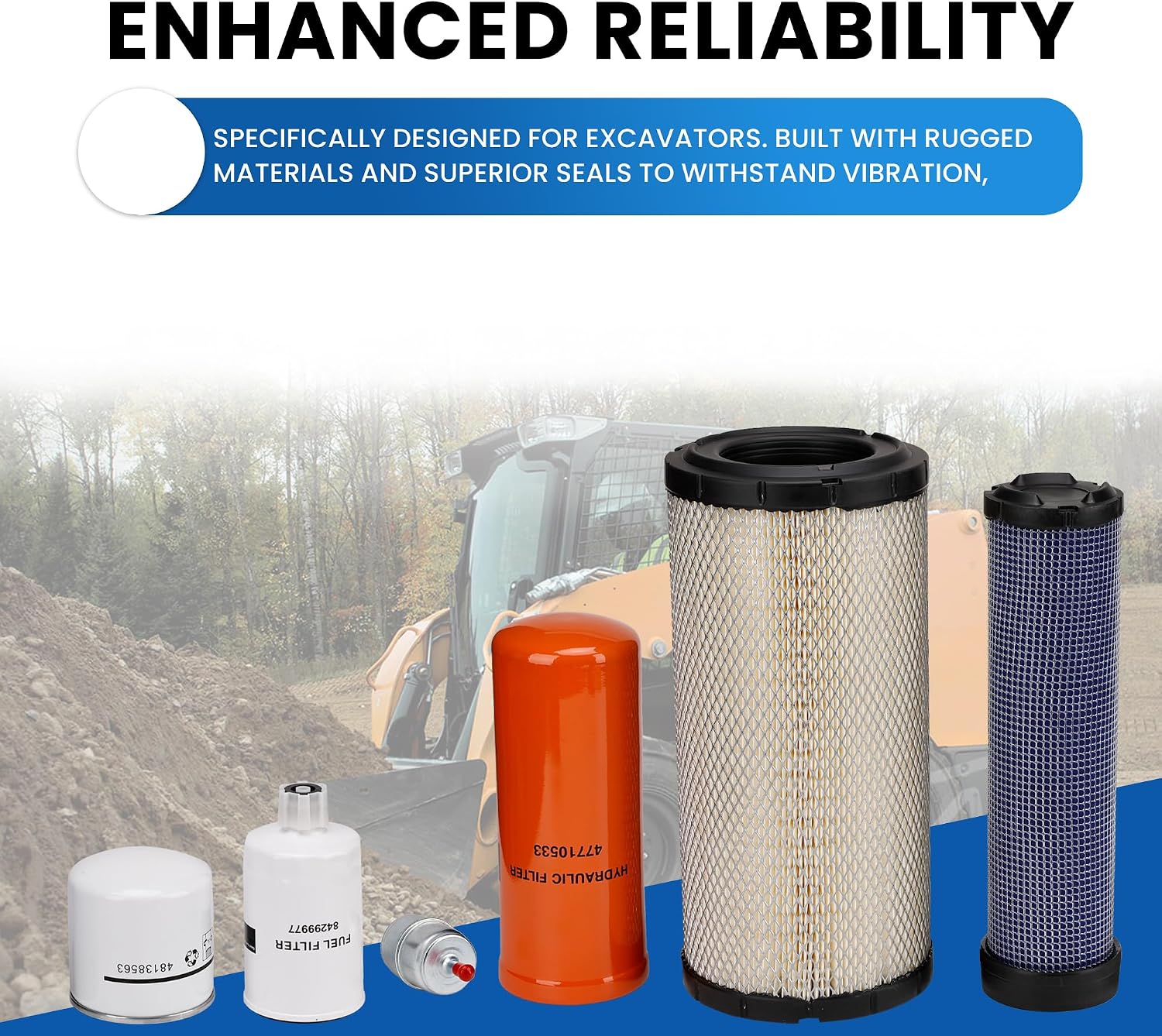 Filter Service Kits 6-Pack 87682999 87682993 Fit for CASE SR200 SR220 SR250 SV250 SV300 skid loaders, TR270 TR320 TV380 track loaders, OEM# 48138563 47572791 47710533