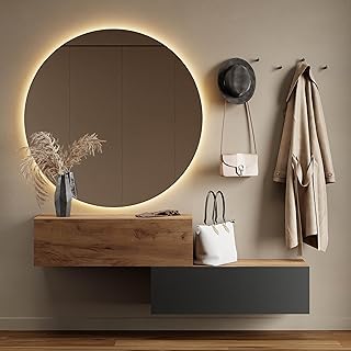 Sponsored You’re seeing this ad based on the product’s relevance to your search query.Learn more about this advertisement Planetmöbel Hallway Wardrobe, 2 x 100 cm, Includes Round Mirror with Lighting, 100 cm, Gold Oak, Anthracite, Hallway Furniture with Mirror, 2 x 37.8 x 100 x 32.5 cm (D x W x H)