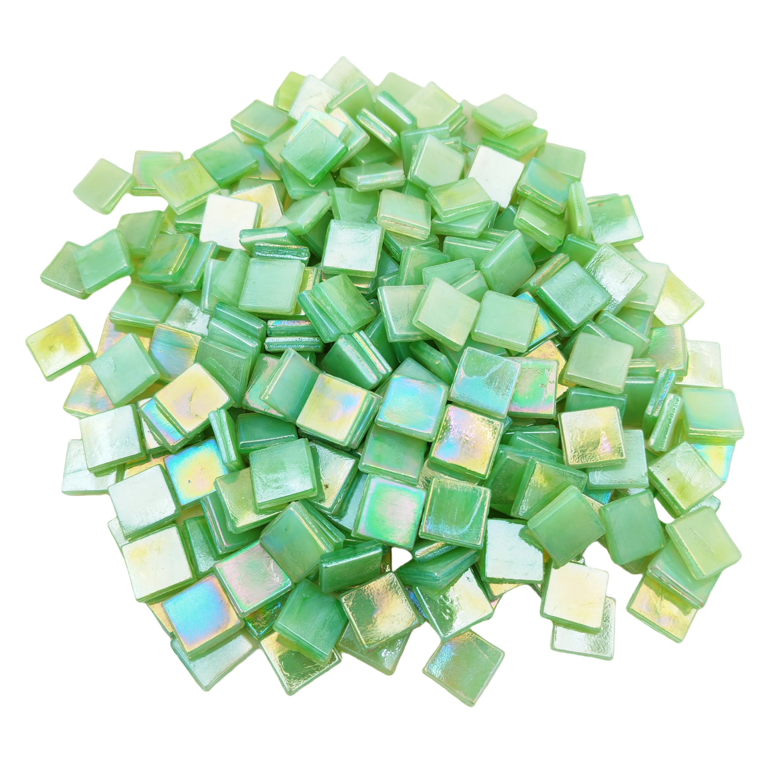 500g Ice Jade Mosaic Tiles, 1.5CM Square Glass Mosaic Pieces for Art Crafts,250PCS Easy Cut Painting Glass Tiles Puzzle Material Cut Handmade (Iridescent Light Green)