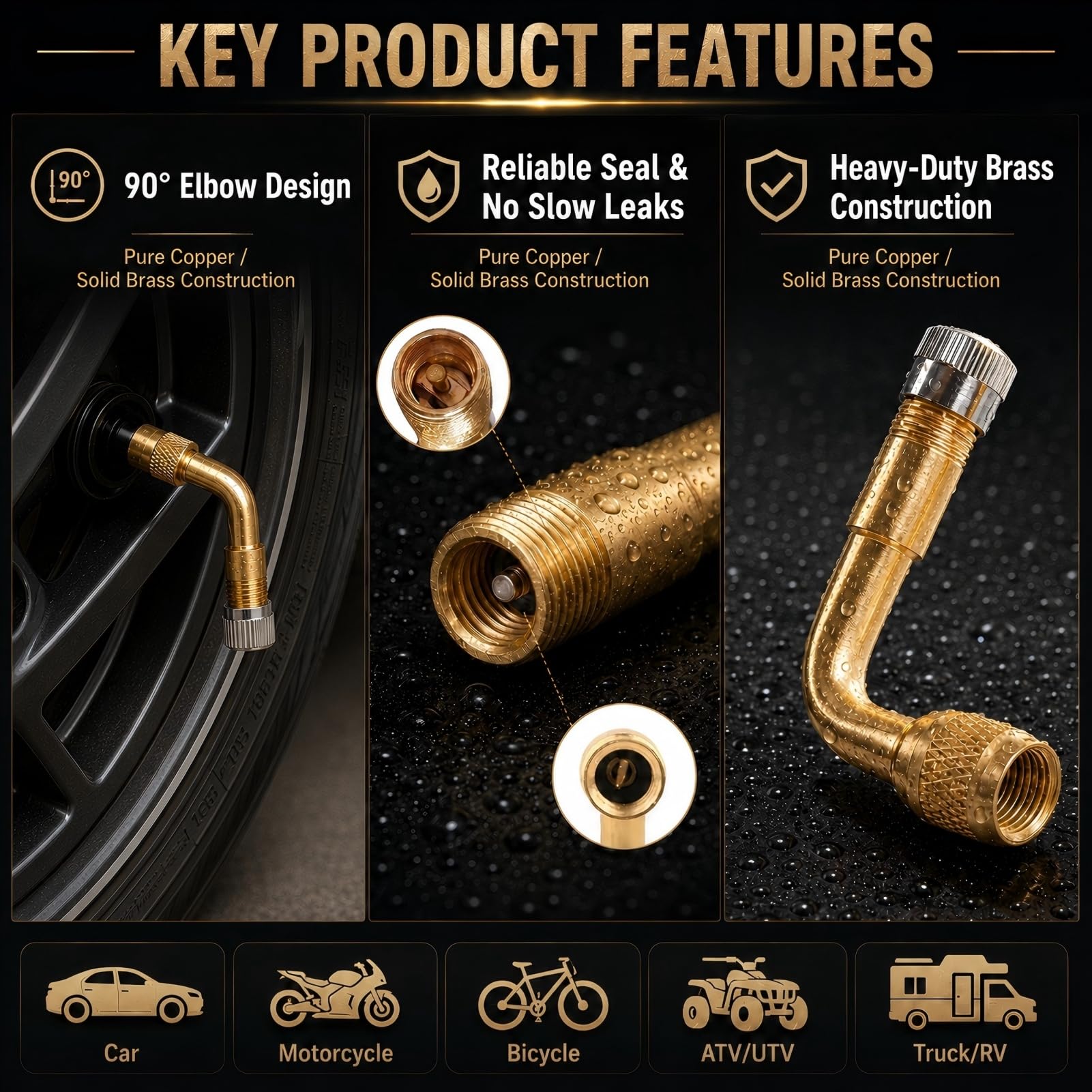 2 Pezzi Prolunghe per Valvola 90 Gradi in Ottone, Prolunga Valvola Pneumatici, Adattatore Valvola ad Angolo per Valvola Auto AV, Estensione per Auto, Moto, Bici, Scooter, Camper e Carriola