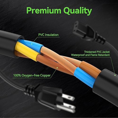 Miniatura 4 de Cable de extensión de alimentación de 1.5 pies18 pulgadas (paquete de 5), cable de extensión eléctrico corto de 3 clavijas, salida única,