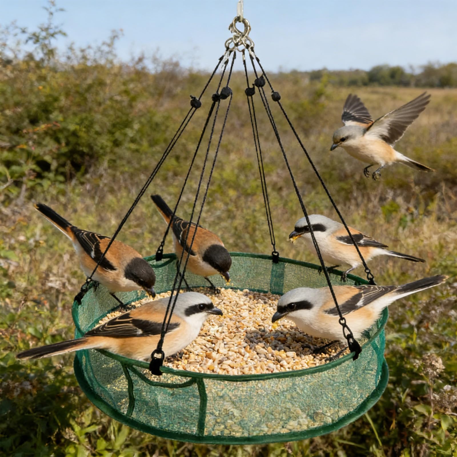 Mangeoire Oiseaux Extérieur à Suspendre Bacs Récupération Nourriture 61cm Réglable Jardin