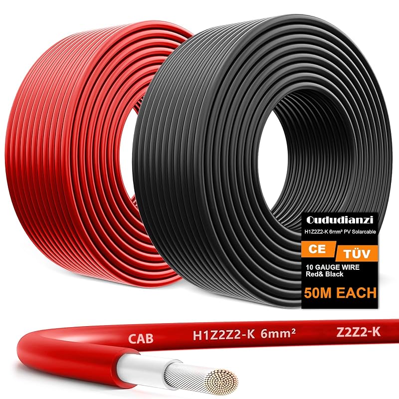 Cabo Solar Fotovoltaico 10 AWG com Condutor de Cobre Estanhado e Isolamento XLPE/XLPO Oududianzi, 2 rolos de 50,3 m