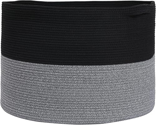 Vista 15 de Cesta grande de cuerda de algodón de tamaño máximo de 24 x 24 x 17 pulgadas, cesta de almacenamiento extragrande, cesta de lavandería tejida, Gris