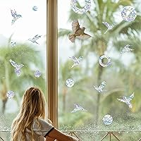Vista 2 de DailyTresaures - 33 calcomanías anticolisión para ventana, de vinilo de prisma multiformas, con 6 reflectores en forma de espiral para golpes
