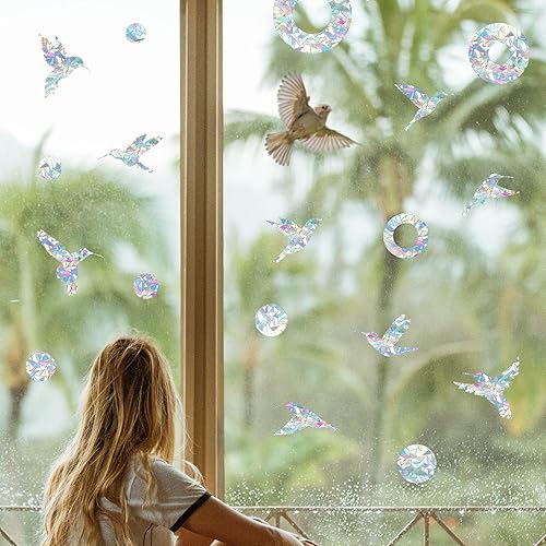 Miniatura 2 de DailyTresaures - 33 calcomanías anticolisiones para ventana, vinilo prisma multiformado para ventana con 6 reflectores en forma de espiral para