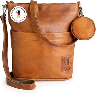 Vintage Schultertasche Sofia, Umhängetasche aus Leder mit 2 Riemen, Handtasche fßr Damen - Braun