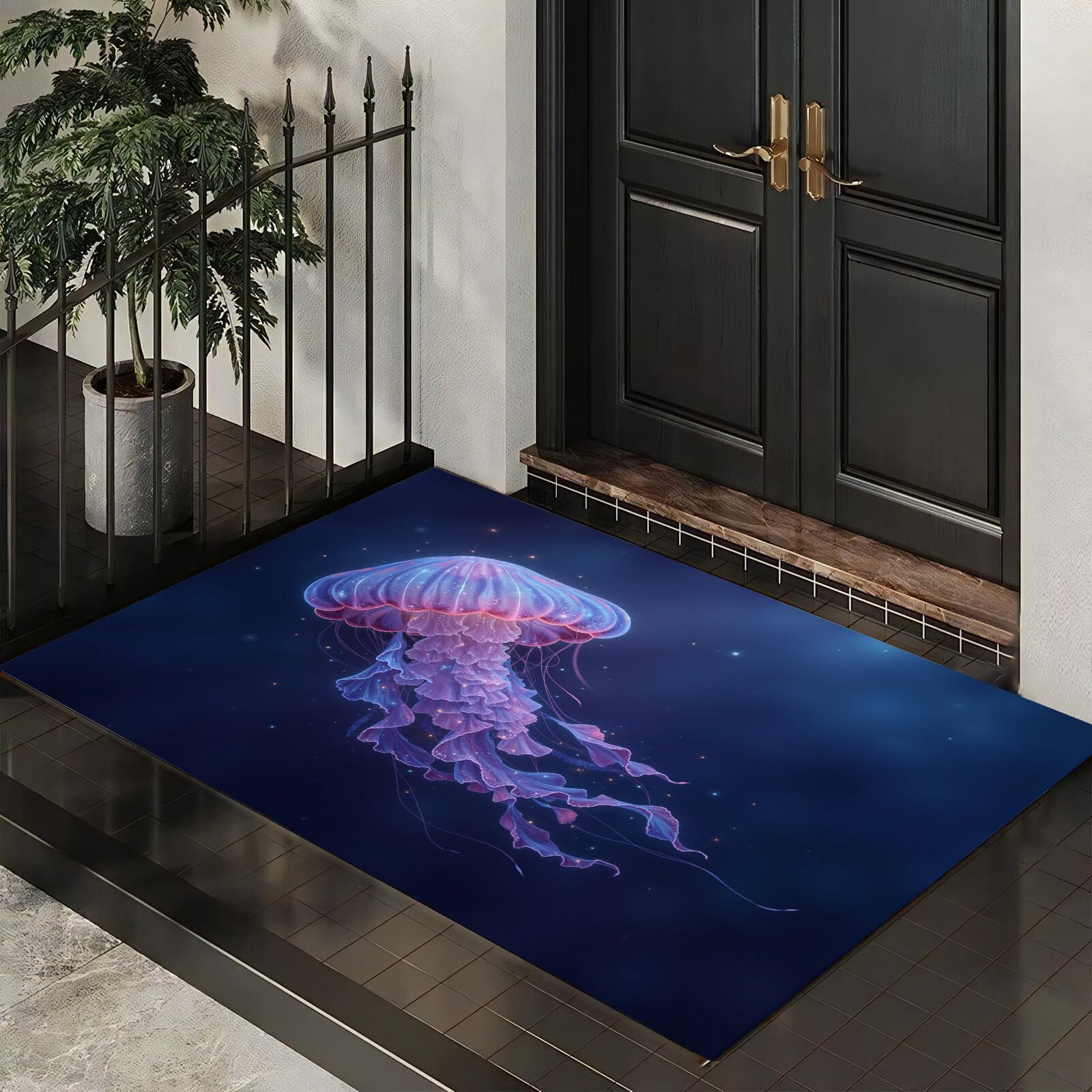 Tapis antidérapant méduses violet 60x90cm pour entree et chambre