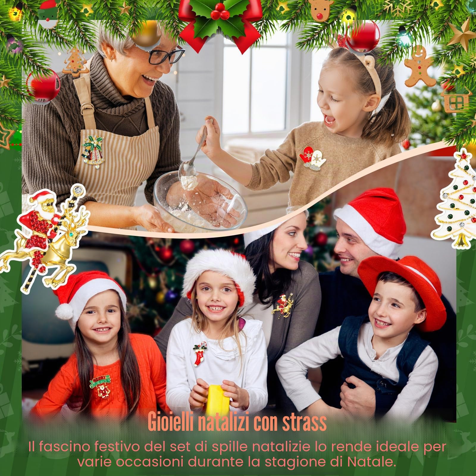 Cindeer 20 Pezzi Spilla di Natale per Donna Spille Natalizie in Cristallo Smaltato Spille e Fermagli Gioiello con Strass Set di Spillette con Pupazzo di Neve Babbo Natale per Decorazione di Vestiti