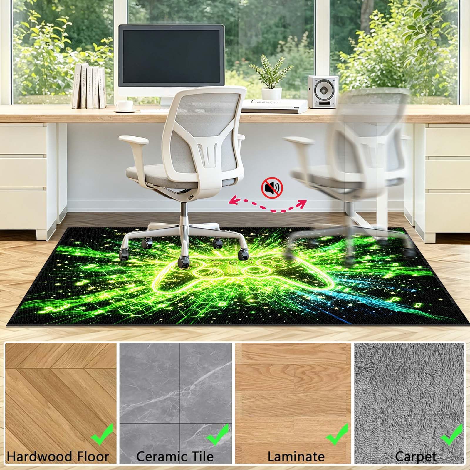 Tappeto Sedia Ufficio Gaming Studio Classico Verde 90x120cm