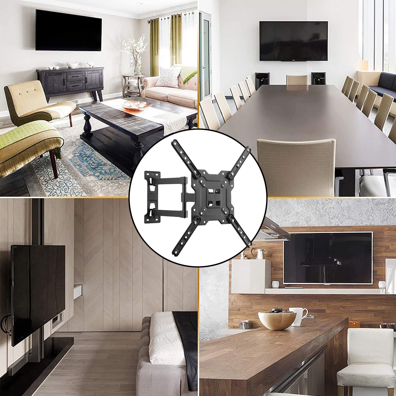 Support Mural TV, Support Mural TV pivotant et inclinable pour la Plupart des tvs ou moniteurs 17-55 Pouces avec VESA 400x400mm jusqu'à 45KG (17)