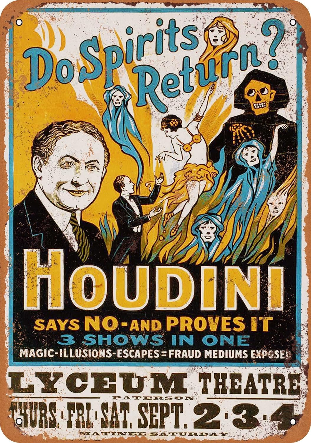 Yelacecca Houdini And Spirits Vintage Look Reproduction Metal Sign Vintage Metal Tin Sign 8X12 Inches