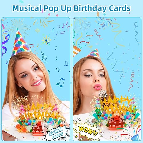 Miniatura 3 de Vocavi Tarjetas musicales de cumpleaños tarjetas de cumpleaños 3D con luz y música velas de luz LED soplables tarjetas de feliz cumpleaños tarjeta