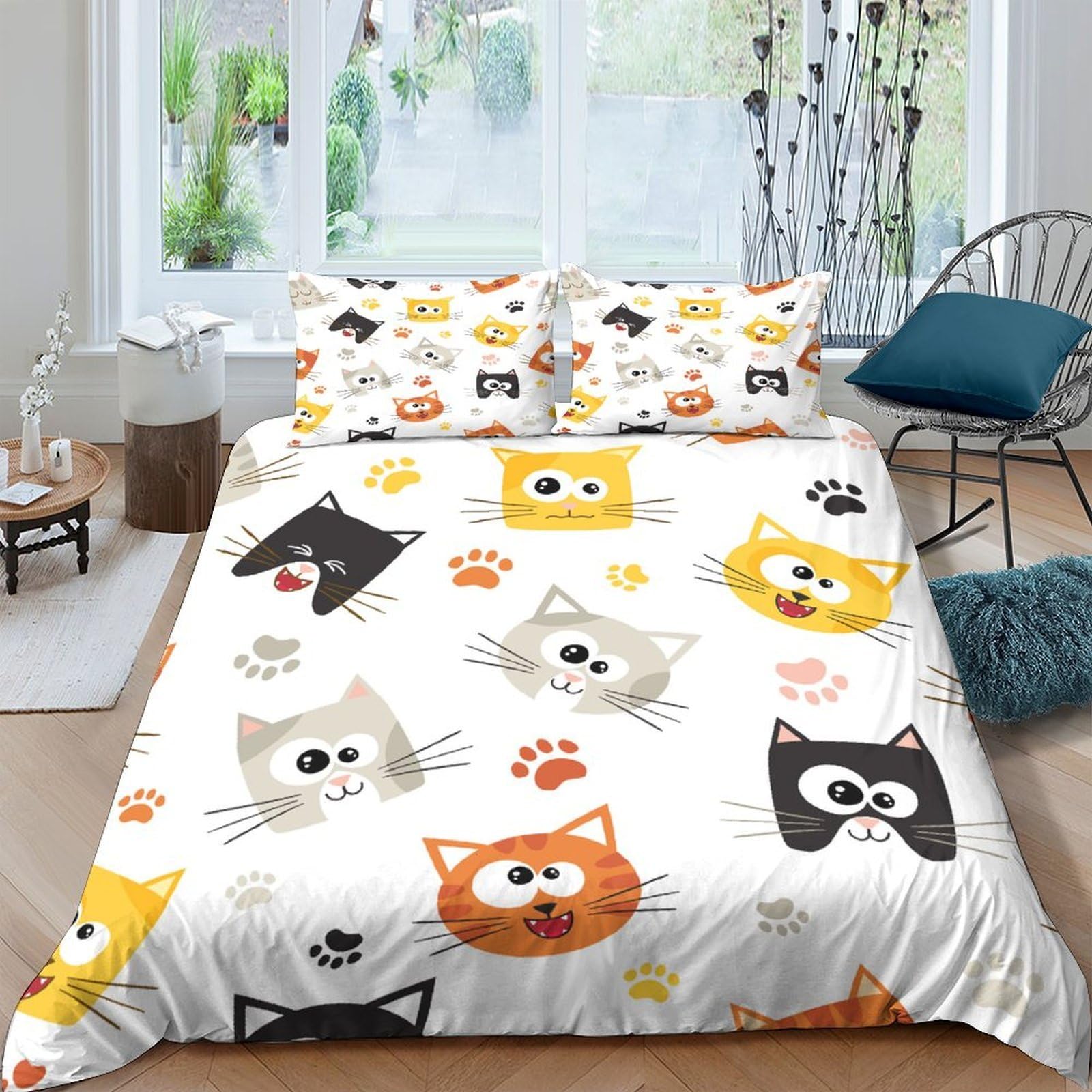Ctjqhvkz Style-3 3D Printed Colorful Cartoon Cat Fitted Sheet Microfiber Soft Bedroom Decor Animal Paw Mattress Cover For Home Single（135X200cm）