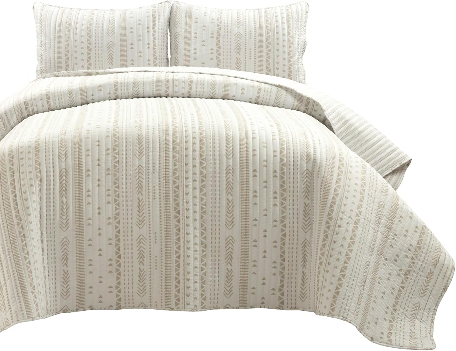 Lush Decor Hygge Stripe Reversible Quilt King Size 3 Piece Set Neutral & White - Striped Bedding Set King Quilt - White Quilts - Image 9