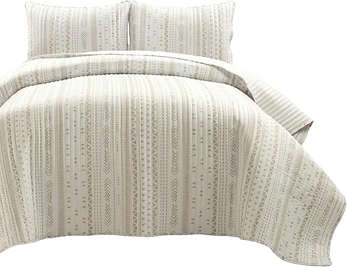 Miniatura 9 de Lush Decor Hygge Stripe - Juego de edredón reversible de 3 piezas, tamaño King, neutro y blanco