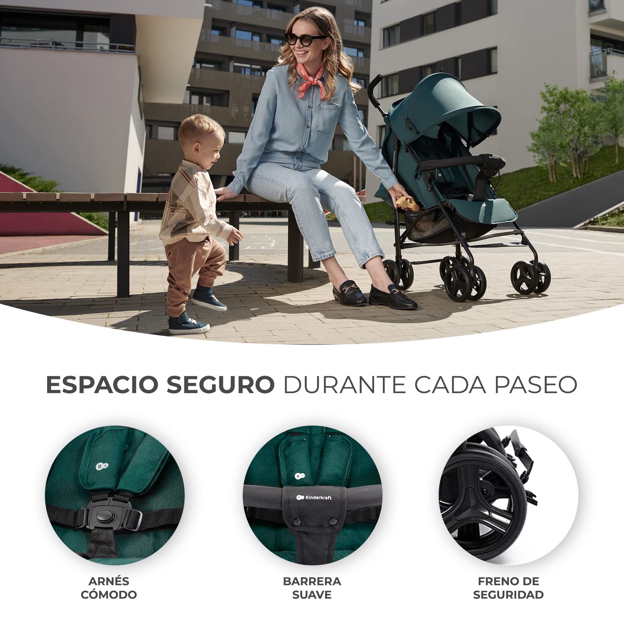 Kinderkraft TIK Silla de Paseo, Carrito para bebé, Posición reclinada y Tumbada, Carro Plegable, Ligero - 6,5kg, Material Impermeable, Verde